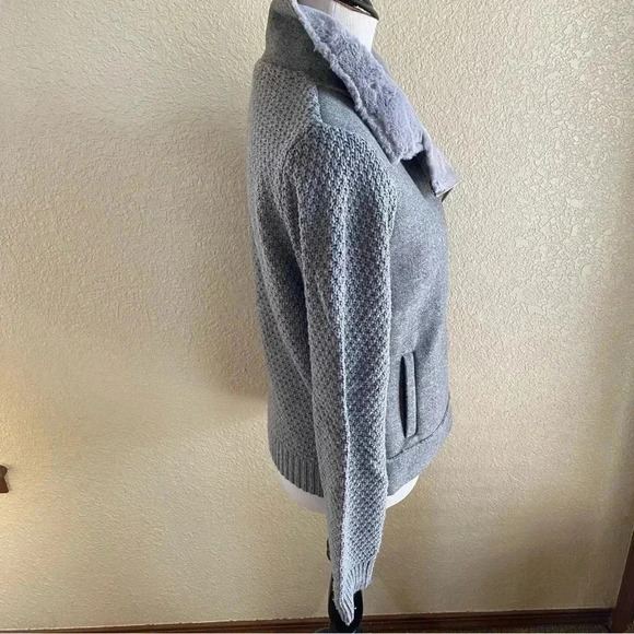 Love token Asymmetric Full Zip Faux Fur Lined Sweater Knit Jacket Gray: M - Picture 4 of 11